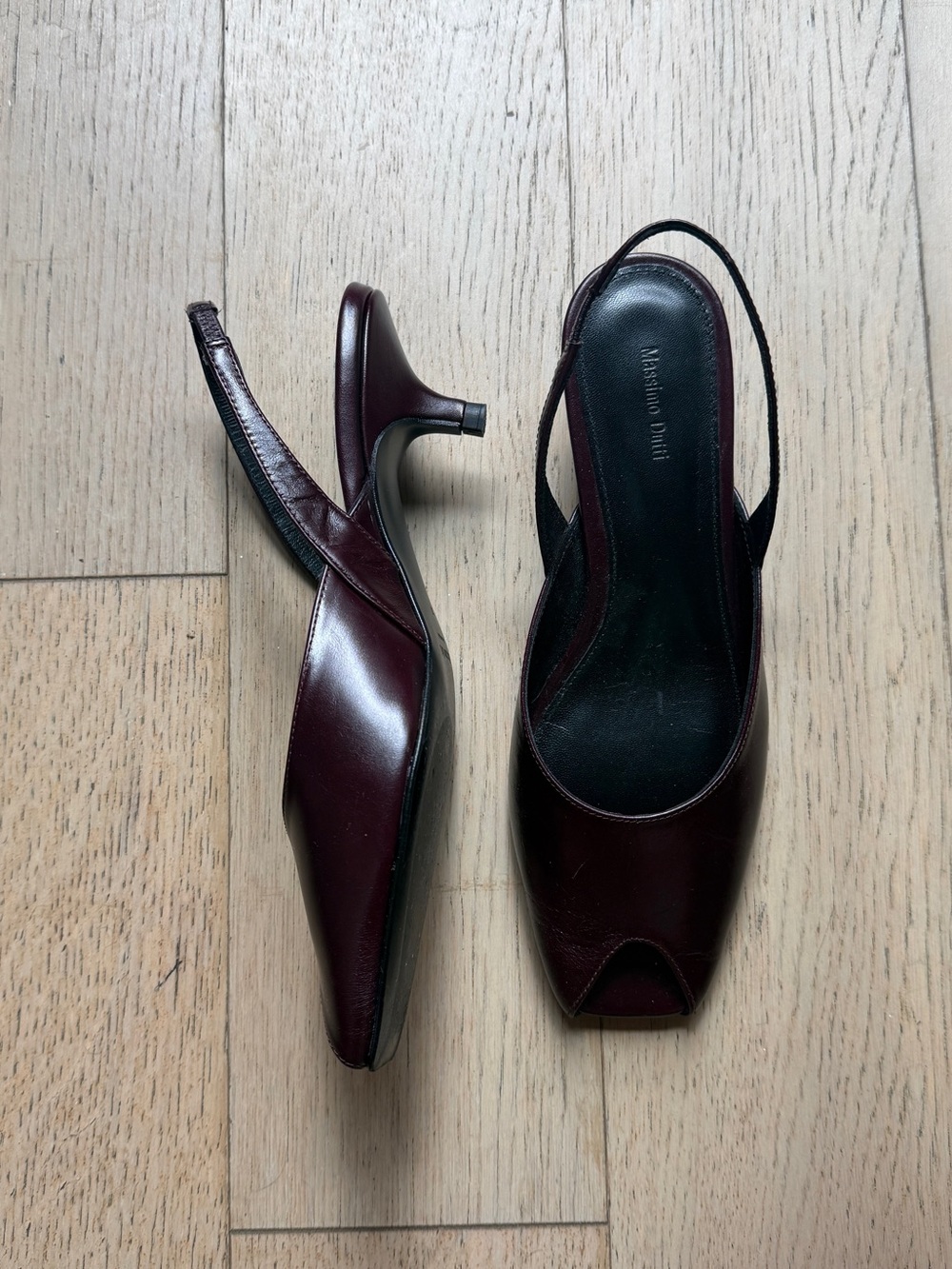 Massimo Dutti Women’s Burgundy Slingback Peep-Toe Heels